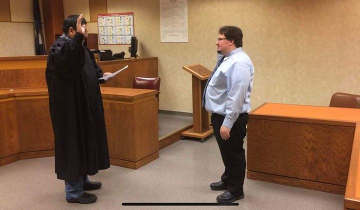 Randen Schoppe swearing in as deputy county attorney in 2017. / Courtesy Photo